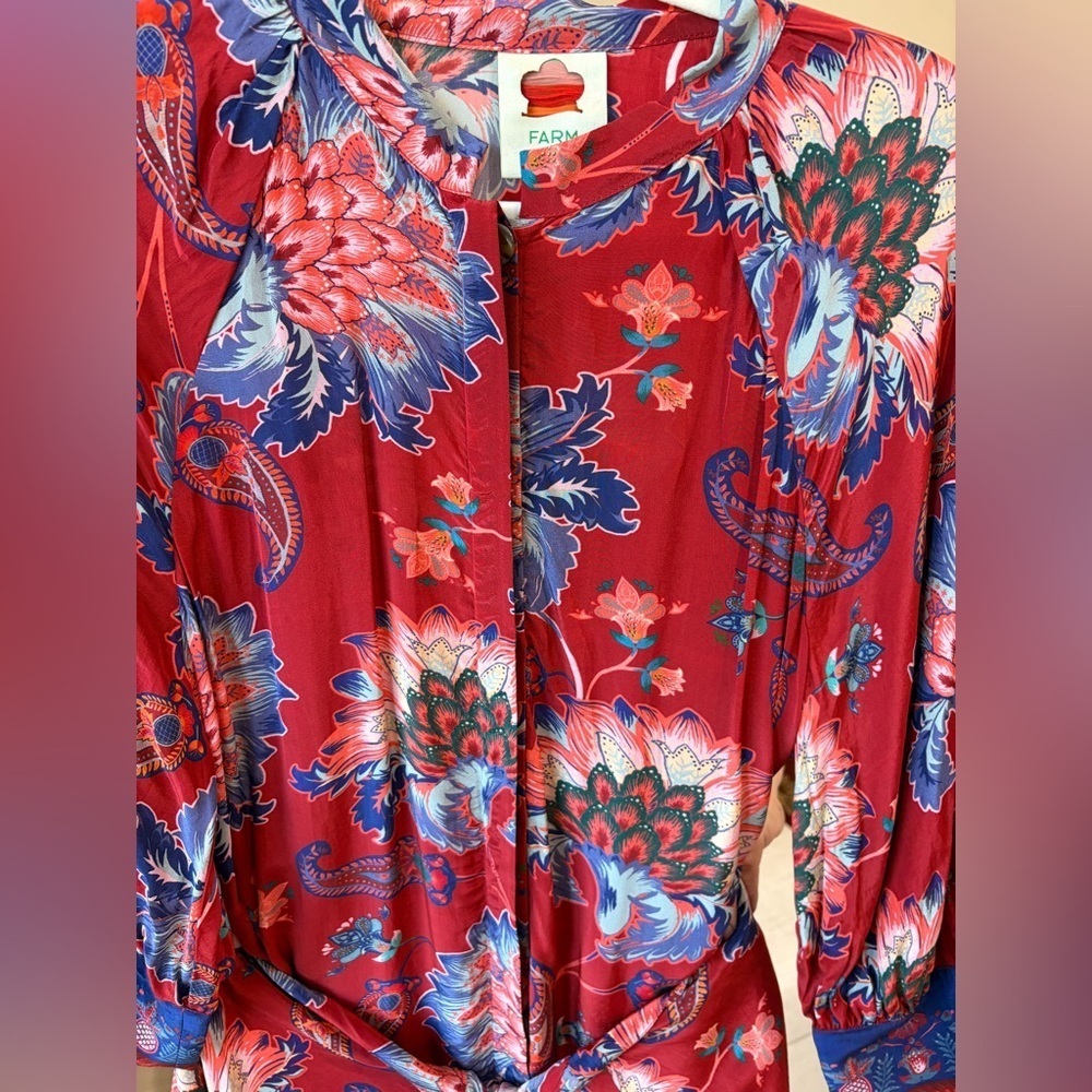 Farm Rio: Luang Red Maxi Dress with blue scarves - Mty - Picture 7 of 15